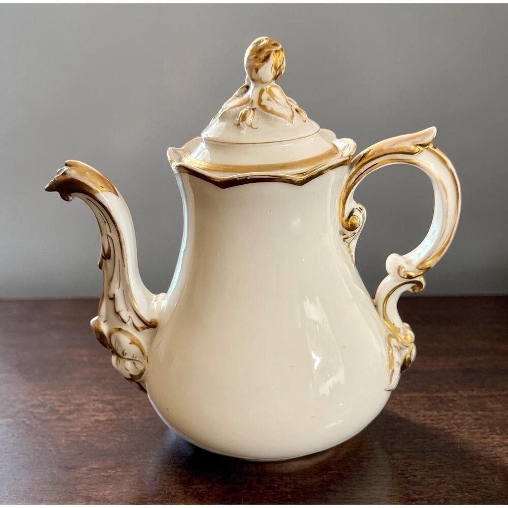 Antique T. Rees Old Paris Porcelain Teapot – Rococo Revival White & Gold Gilt